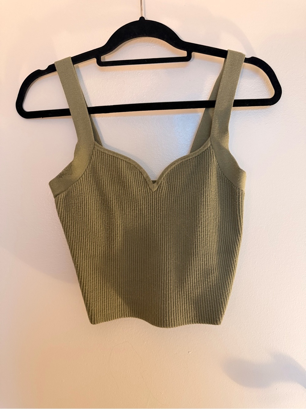 Abercrombie & Fitch Olive Ribbed Sweetheart Crop Tank
